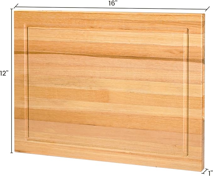 CONSDAN Wood Cutting Board for Kitchen, 16 x 12, USA Grown Solid Hickory Hardwood, Edge Grain, Chopping Board, Butcher Block with Juice Groove, Prefinished with Food-Safe Oil, 1" Thick
