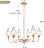 6-Light Farmhouse Brass Gold vintage Chandelier 23.6 Inch - Rustic Industrial Iron Candle Hanging with Clear Glass Shades - Dining Room Lighting Fixture for Hallway, Living Room, Foyer, Kitchen Island
