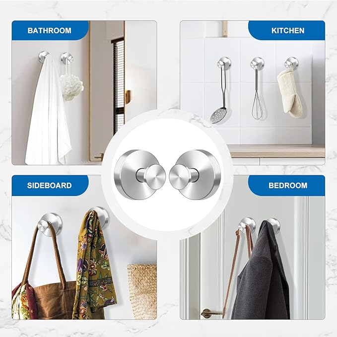 Suction Cup Hooks for Wreaths Holder Hanger on Glass Window Door, Heavy Duty Shower Towel Hook for Bathroom Stainless Steel, No Drill on Smooth Wall Glass Mirror Tile in Bedroom Kitchen (2, Silver)