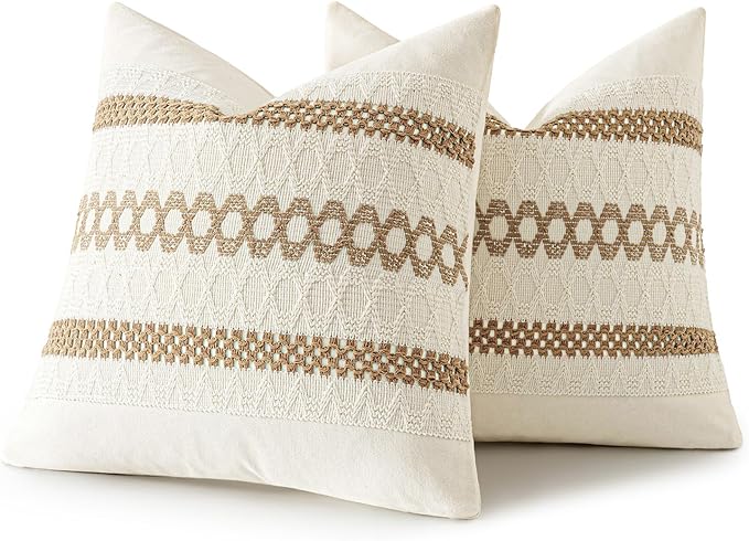 MIULEE Set of 2 Neutral Boho Decorative Pillow Covers 16x16 Inch Farmhouse Rustic Couch Throw Pillows Modern Cotton Cushion Covers Retro Cute Macrame Woven Home Decor for Bed Sofa Chair