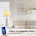 White Table Lamps Set of 2, 28" Ceramic Lamps for Living Room with USB C+A Ports, Touch Lamps for Nightstand, 2 Bulbs Included