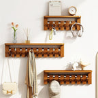 Wall Mounted Piano Key Hanger | Flip Style Hook | Entrance Wall Art Hook, Made of Oak Wood (3 Times Painted, 4 Times Polished) (Tray Walnut-Beech, 12Hooks)