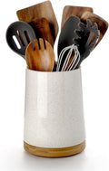 Nucookery 360° Rotating Utensils Holder, 8.2" Extra High Large Ceramic Kitchen Utensil Holder with Countertop-Protection Cork Bottom, Farmhouse Kitchen Decor for Counter (Sand)