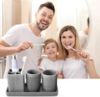 Resin Matte Gray Bathroom Toothbrush Cups Set with Holder and Tray, 4 Pcs Bathroom Accessories Set Counter Organizer for Sink Home Decor