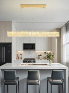 W48 Rectangular Gold Crystal Chandelier Modern Rectangle Pendant Ceiling Light Fixture for Living Room Dining Room Kitchen Island Bar