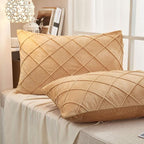 JAUXIO Diamond Pinch Pleated Crystal Velvet Pillowcases 2 Pack Solid Pintuck Throw Cushion Cover for Home Decor Hidden Zipper Closure (Camel, King)
