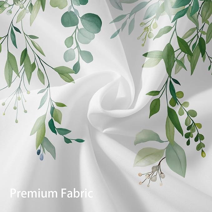 Eucalyptus Shower Curtain, Light Green Watercolor Leaves with Floral Botanical Bathroom Decor, Waterproof Fabric Bath Curtain Set with Hooks, 72x78 Inches