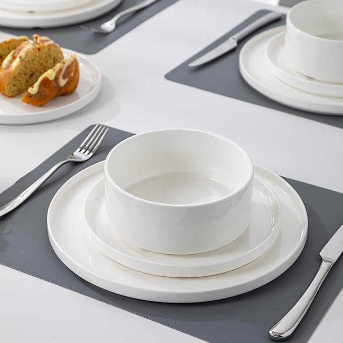 18 Pcs White Porcelain Dinnerware Set for 6, Ceramic Chip and Scratch Resistant Dish Set, Kitchen Plates and Bowls Set - Dishwasher & Microwave Safe, QOMO-1996