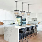 Black 3 Tiers Crystal Pendant Light, 3 Pack Mini Smoke Gray K9 Crystal Chandelier Modern Pendant Light Fixture for Kitchen Island Dining Room Hallway Bedroom Closet