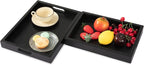 Black Acacia Wooden Rectangular Serving Tray with Handles, Set of 2 (15"x11"), Large Tray for Ottoman, Breakfast in Bed, Dinner, Coffee Table Decor & Kitchen