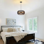 Black Boho Hanging Light Fixture Rattan Chandeliers Drum Pendant Lights for Dinning Room Wicker Chandelier Ceiling Hanging Light Basket Woven Chandelier for Bedroom Hallway Entrance Kitchen Island