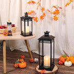 Vintage Lanterns Decorative Indoor, 17'' 11'' Set of 2 Black Candle Lantern Decor, Lanterns Decorative for Retro Living Room, Mantel, Patio, Porch, Garden, Balcony, Wedding Tabletop Lantern