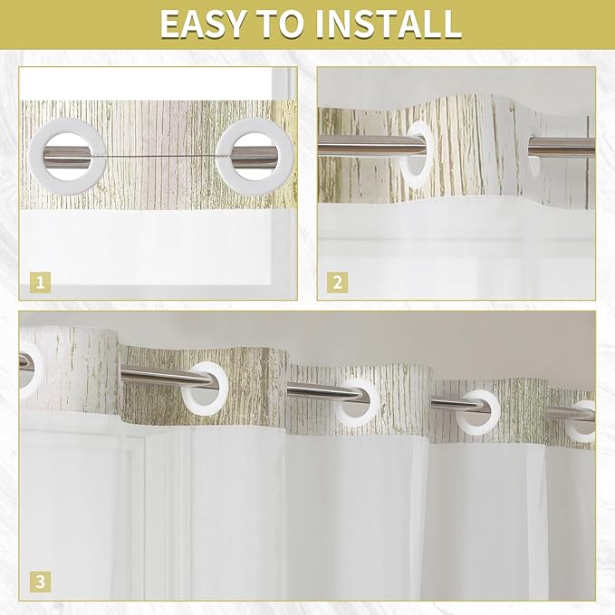 Muuyi Yellow Watercolor Floral Shower Curtain,No Hook Shower Curtain,Polyester Shower Curtains with Snap in Fabric,Sheer Top Window for Bathroom Decor,Waterproof & Washable,72x75 Inch