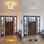 Drum Semi Flush Mount Ceiling Light Fixture Vintage 12.2" Modern Farmhouse 2-Lights Linen Drum Ceiling Lighting Rustic Chrome Ceiling lamp for Dining Room, Bedroom, Laundry Room