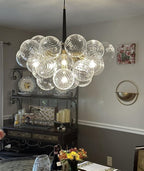 Mid-Century Bubble Ball Chandelier Black Gold 6-Light Cluster Clear Swirled Blown Glass Globe Pendant Light Dia 24" Chandeliers Lighting Light Fixtures for Dining Room Bathroom Island Entryway