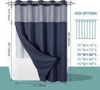Navy Long No Hook Waffle Weave Shower Curtain with snap-in Liner Replacement, 230GSM Waterproof Fabric Hotel Shower Curtain Set for Bathroom, Through Mesh Top Window,71Wx80H