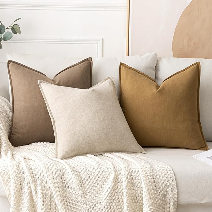 MIULEE Decorative Linen Euro Sham Pillow Covers 24x24 Natural Beige Boho Farmhouse Neutral Christmas Couch Throw Pillows for Bed Pack of 2 Accent Modern Pillowcase Sofa Livingroom Home Decor
