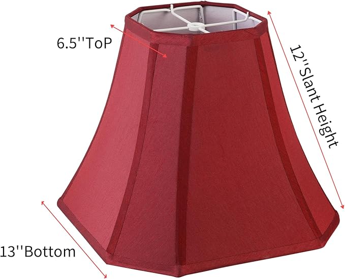 Wine Red Square Cute Lamp Shades Octagonal Faux Silk Lampshade Replacement Medium Lampshade 6.5×13×10.6IN(Spider) Vintage Lamp Shade for Table & Floor Lamp - Easy Assembly(Single)