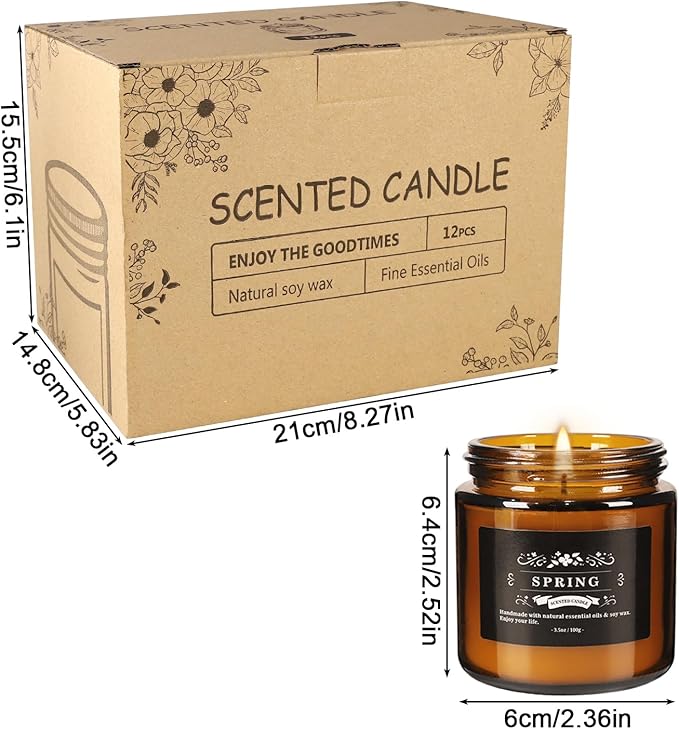 12 Pack Black Apothecary Jar Scented Candles - Natural Soy Wax with Premium Essential Oils, Lavender, Rose, Vanilla & More, 3.5oz/100g Each, Relaxing Aromatherapy Gift Set