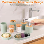 LightGreen Bathroom Set, 25 PCS Bathroom Accessories Set with Shower Curtains, Rugs, Trash Can, Toothbrush Holder, Soap Dispensers, Toothbrush Cup, Vanity Tray, Soap Dish, Toilet Brush, Qtip Holders