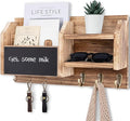Mail and Key Holder – Wall Mount Key Hanger with Shelf and 7 Metal Hooks – Decorative Natural Paulownia Wood Entryway Organizer with Mounting Hardware (16.5”W x 8.7”H x 3.5”D) (Wood)