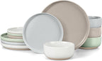 LIANYU 12 Piece Ceramic Dinnerware Set, Stoneware Dinner Dish Set for 4, Kitchen Modern Dishware Plates and Bowls, Scratch Resistant, Assorted Colors
