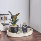 Natural Travertine Textures Serving Tray with Handles - 14x10 inches, Beaded Oval Decorative Tray, Countertop Ottoman Tray for Vanity, Living Room Entryway Table, Perfume Candle Display