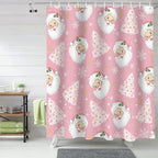 Pink Christmas Shower Curtain, Santa Claus Merry Christmas Tree Shower Curtains Set with Hooks, Winter Snowflake Waterproof Fabric Bathroom Curtains Decor Home Accessories,72 X 84 Inch Extra Long