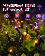 125 FT 380 LED Halloween String Lights, Outdoor Waterproof Black Wire with 8 Modes, Timer & Memory, Plug-in Halloween String Lights for Indoor Yard Tree Decorations, Purple & Orange