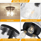15'' Modern Black Semi Flush Mount Ceiling Light, Hallway Light Fixtures, 3-Light Glass Ceiling Lights for Entryway Kitchen Island Dining Room Foyer Bedroom Laundry Lighting Fixtures, UL-Listed
