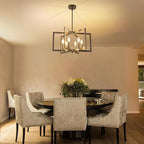 Dining Room Light Fixture, 6-Light Brushed Nickel Chandelier Modern Metal Industrial Chandelier Lighting for Farmhouse Living Room Kitchen Entryway (Nickel, E12 Bulbs Not Included)
