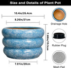 SQOWL 10 Inch Planter Pot - Ceramic Plant Pot with Drainage Hole Planter for Indoor Plants Large Flower Pot Decorative Plant Pot Outdoor Planter for Porch Decor Blue