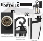 Outdoor Wall Light Fixtures, Waterproof Exterior Wall Lanterns with Glass, Outside Wall Sconces, Front Porch Lights for House Garage Doorway Patio 7H1B-M-2PK BK