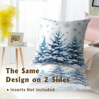 Snow Pine Trees Pillow Covers Set of 2 - Winter Snowflake Xmas Tree Blue White Throw Pillow Covers for Home Couch Christmas Holiday Decoration 20x20 Inch