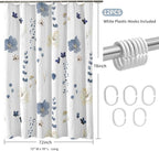 QiyI Long Shower Curtain 72 x 78, Watercolor Floral Bath Curtain, 3D Embossed Butterflies Grey Flower Cloth Bathroom Decor, Waterproof Fabric Rustic Farmhouse Textured Shower Set with Hooks
