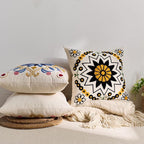 Embroidered Throw Pillow Cover 18x18 Classic Boho Floral Pattern Pillows Cover Outdoor Decorative Pillowcase,Durable Cozy Textured Cushion Case for Sofa Couch Bed Living Room,Black Orange