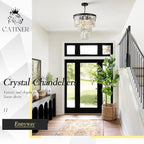 Modern Crystal Chandeliers 16" Small Black Pendant Light Luxury 3 Tiers K9 Crystal Ceiling Pendant Round Light Fixture 6-Light for Dining Room Entryway Kitchen Bedroom Closet