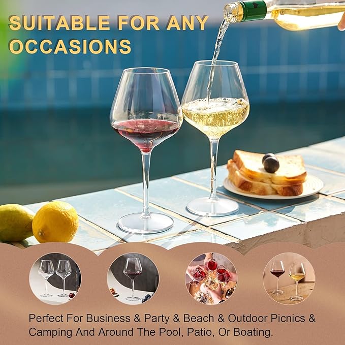 MICHLEY Floating Wine Glasses for Pool 18 OZ Unbreakable Tritan Plastic Stemmed Red Wine Glasses Ideal for Beach Bar Camping Dishwasher Safe, Set of 4