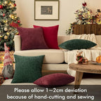 MIULEE Pack of 2 Christmas Green Throw Pillow Covers 16x16 Inch Soft Chenille Pillow Covers for Sofa Living Room Couch Solid Dyed Cases