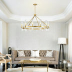 Untrammelife 12-Light Gold Chandelier with Clear Glass, 36” Large Wagon Wheel Chandelier Farmhouse Dining Room Light Fixture Modern Round Chandeliers for Dining Room Foyer