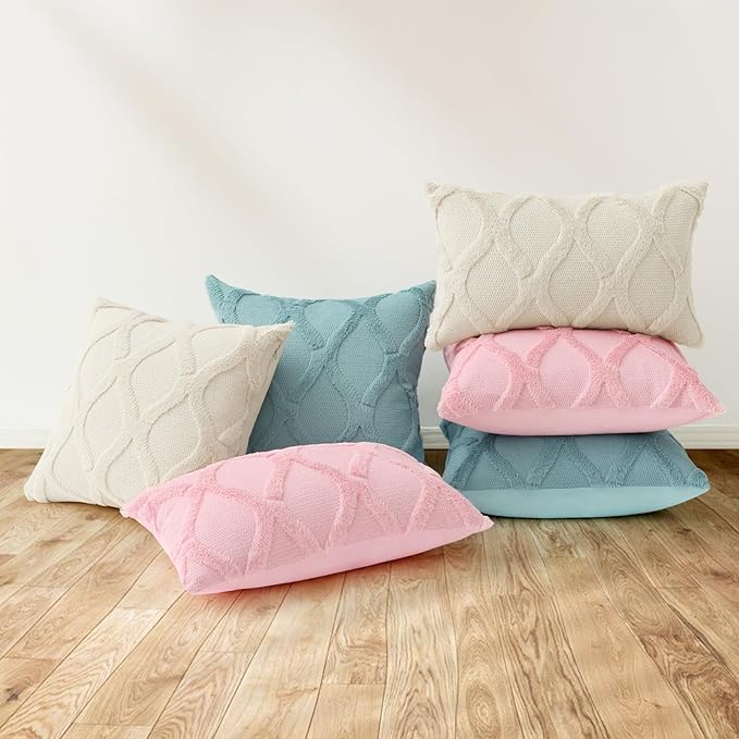 decorUhome Throw Pillow Covers 12x20 Inch Set of 2, Soft Plush Faux Fur Wool Lumbar Aqua Couch Pillow Covers, Decorative Neutral Pillow Cases for Bed Sofa Living Room Home Decor