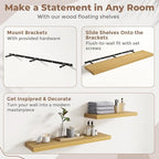 Floating Shelves for Wall with Invisible Brackets, Wall Mounted Engineered Wood Shelves with Wood Grain for Living Room, Bedroom, Bathroom, Kitchen Decor and Storage, Oak, 55"L Set of 2, Oak