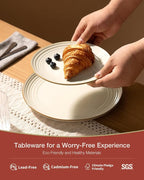 Famiware Jupiter Dinnerware Set, Plates and Bowls Dish Sets for 8 (24 Pieces), Microwave and Dishwasher Safe Stoneware Speckled Tableware, Chip and Scratch Resistant, Vanilla White