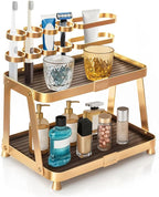 YUPER Bathroom Countertop Organizer, 2-Tier Vanity Organizer With Makeup Brush Holder, Large Countertop Tray for Skincare, Perfume, Cosmetics, Bathroom Sink Organizer Countertop