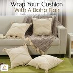 GRUHUM Throw Pillow Covers 18x18-Set of 2 Boho Decorative Handwoven Fancy Tufted Cushion Case for Living Room Bedroom Sofa Couch Farmhouse Car Home Decor Cotton Comfy Square Modern 18x18 inch,Cream