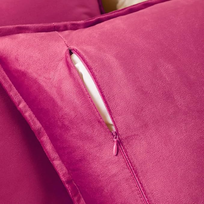 VAKADO Throw Pillow Covers 20x20 Set of 2 Hot Pink Velvet Decor Decorative Couch Cushion Euro Pillowcases with Fringe Home Bed Decoration for Sofa Bedroom Office