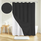 Inhousolu Boho Farmhouse Shower Curtain with Fabric Liner Set, Faux Linen Textured, 14 Metal Hooks Luxury Weighted Hem, Washable Wrinkle Free Bath Curtain for Hotel Bathroom 72" W x 72" L Black