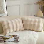 MANDIOO Pack of 2 Thick Plush Wool Decorative Throw Pillow Covers Super Soft Wave Bubble Fur Velvet Cushion Covers Pillow Shams for Couch Bed Living Room 12x20 Inch Beige