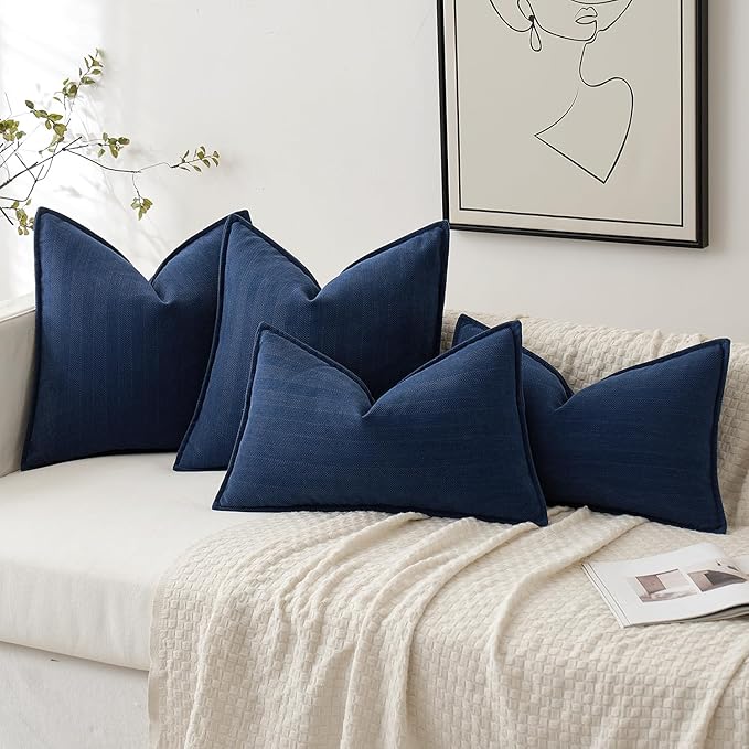MIULEE Pack of 2 Navy Blue Decorative Pillow Covers 18x18 Inch Soft Chenille Luxurious Couch Throw Pillows Farmhouse Cushion Covers with Elegant Design for Sofa Bedroom Living Room Home Decor
