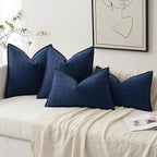 MIULEE Pack of 2 Navy Blue Decorative Pillow Covers 16x16 Inch Soft Chenille Luxurious Couch Throw Pillows Farmhouse Cushion Covers with Elegant Design for Sofa Bedroom Living Room Home Decor